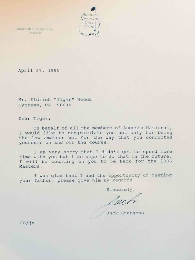 Tiger Woods Augusta National Letter
